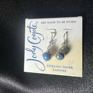 Artisan Jody Coyote Sterling Silver Dangling Venetian Glass Earrings